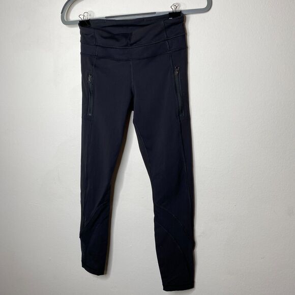 Lululemon Black Side Hip Zip Pockets Mesh Detail Waist & Ankle 7/8 Leggings 4 - Picture 2 of 8